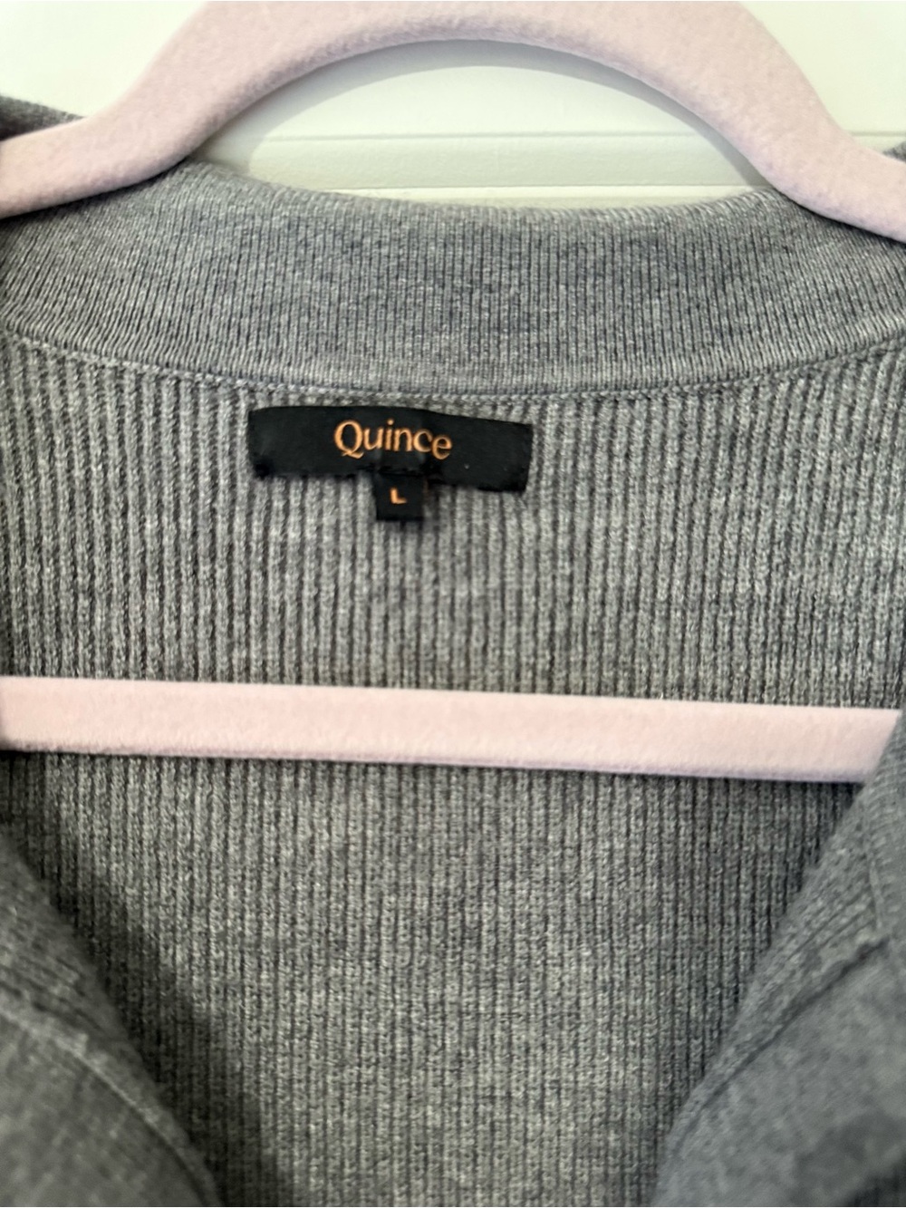 Quince Eco-Knit Button-Up Sweater Dress Large Gray Ribbed Collared Midi - Picture 3 of 6